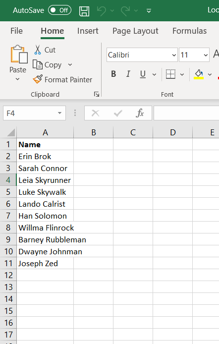 Excel List of Names